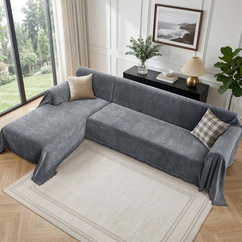 Housse de protection pour canapé modulaire en L 2 pièces lavable à la machine, H 110 po x l 71 po, Gris foncé