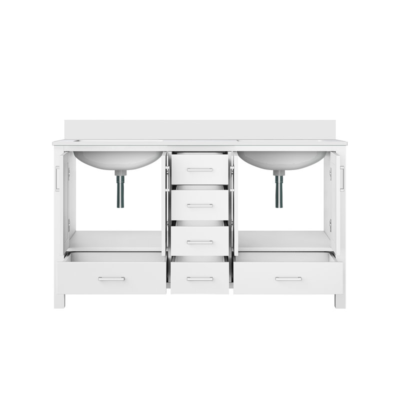 Distressed Grey Double Bath Vanity 60 In. W X 22 In. D, With Cultured Marble Top, Gray
