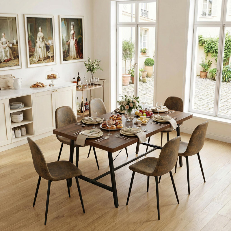 Table de salle à manger rectangulaire 63 "pour 4-6 table de cuisine en MDF brun rustique avec pieds en métal
