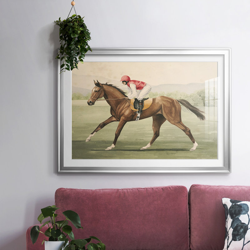 Équitation rétro I, impression sur papier, Argent, H 30 po x l 44 po x P 1,5 po