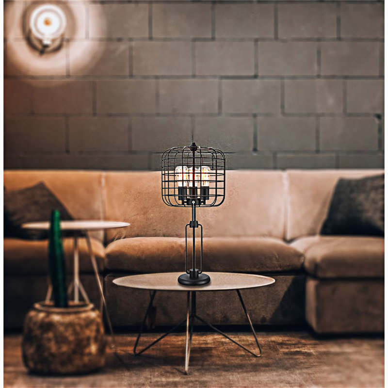 Lampe de table moderne avec ampoule Edison, port de charge USB et cadre en métal durable