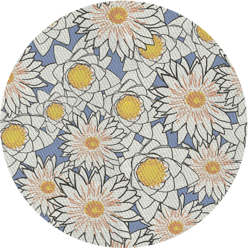 Tapis à tisser jaune/blanc/bleu, Rond 4 pi