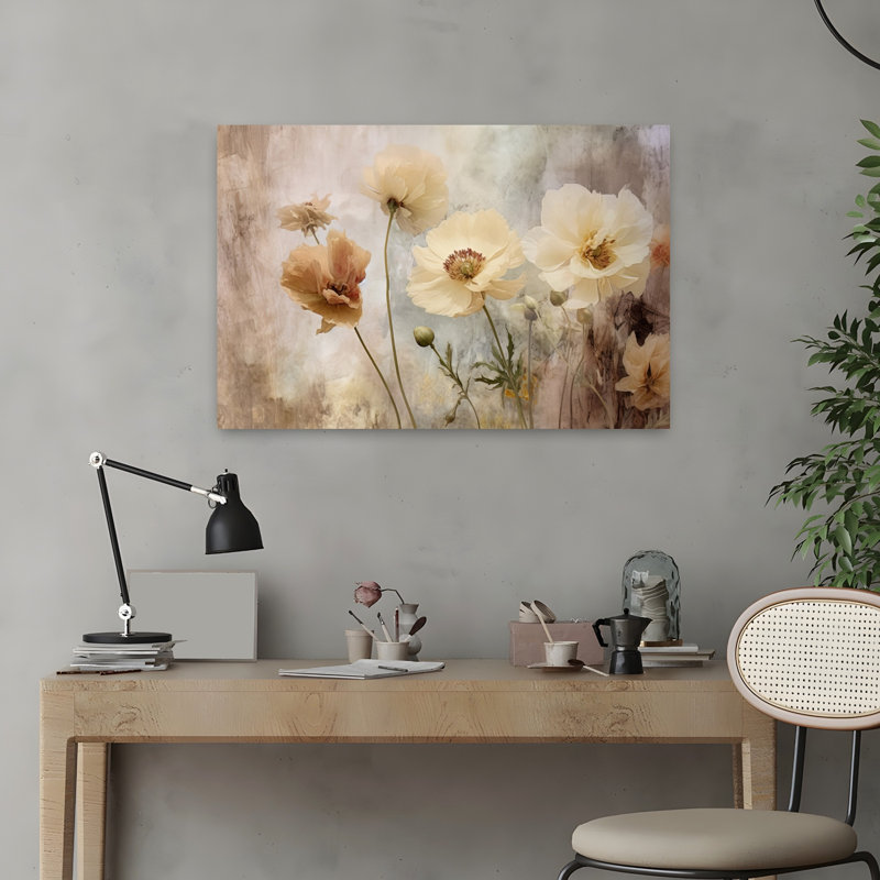 Art contemporain abstrait avec pivoines impressionnistes, H 16 po x l 24 po