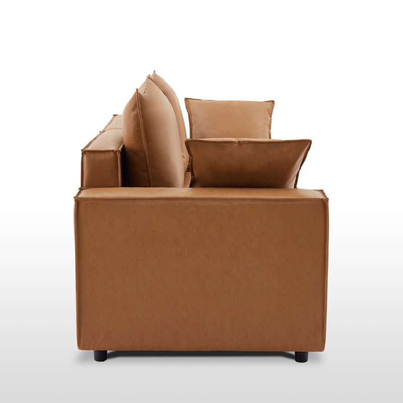 Makassar 78“ Square Arm Loveseat Modular Chenille Sofa, Brown Polyurethane