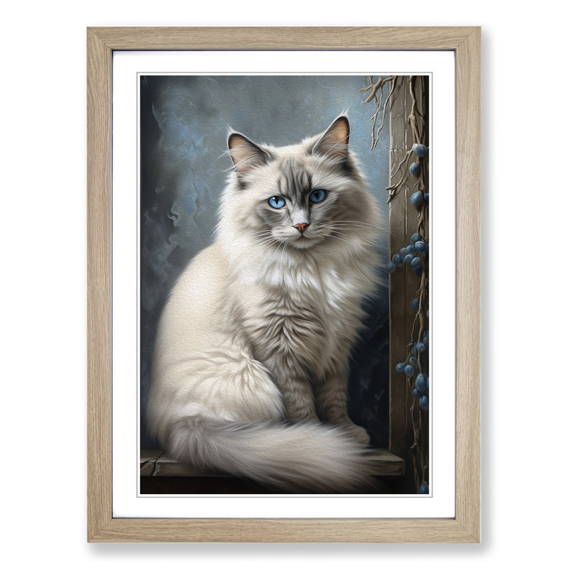 Ragdoll Cat Realism Art - Framed Print, Oak Framed, 64cm H x 46cm W x 2cm D