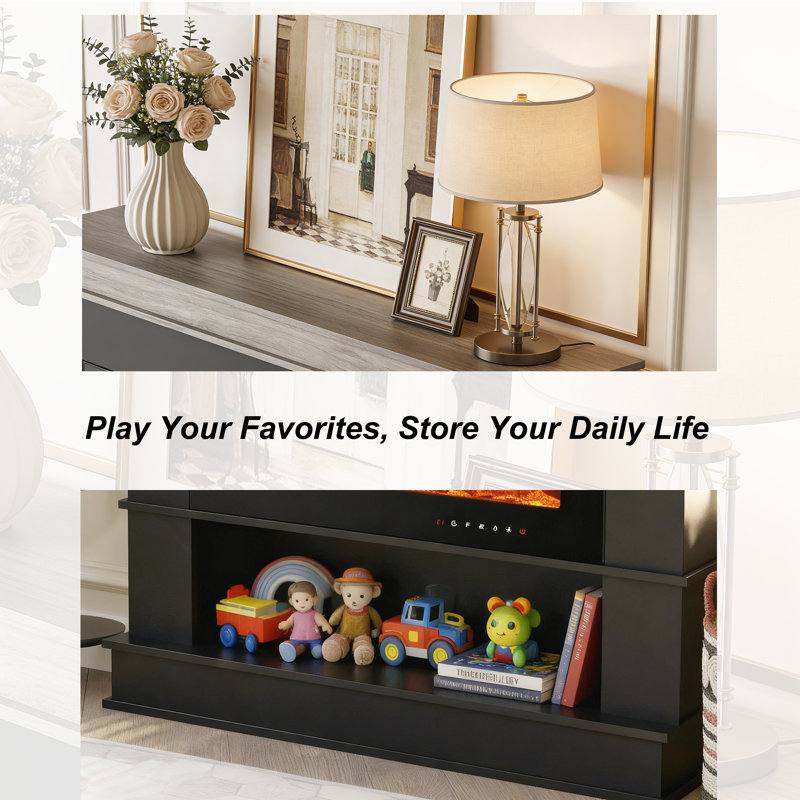 49” Electric Fireplace with Mantel and Storage, 12 Color Flame, Flame-Only and Heater Modes, 1500W, Black
