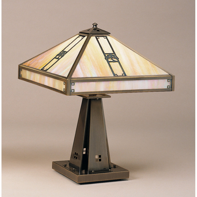 lampe De Table Pasadena, 21.25" H x 16" W / Chêne, Cuivre antique, Amande Mica