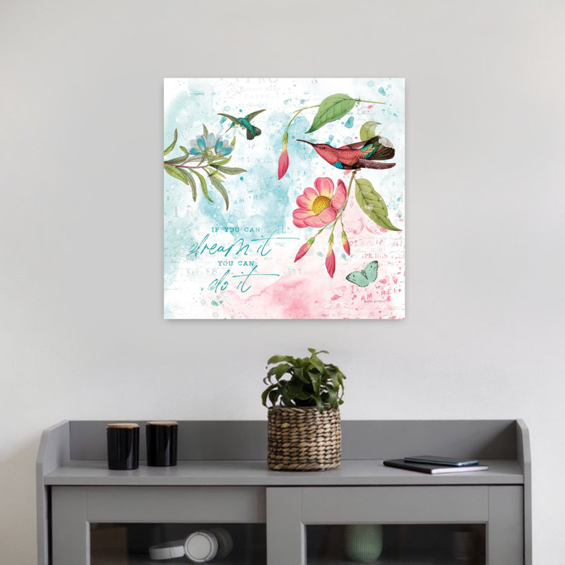 Kaleidoscope I, vibrant, contemporain, papillon, colibri, art floral, H 18 po x l 18 po