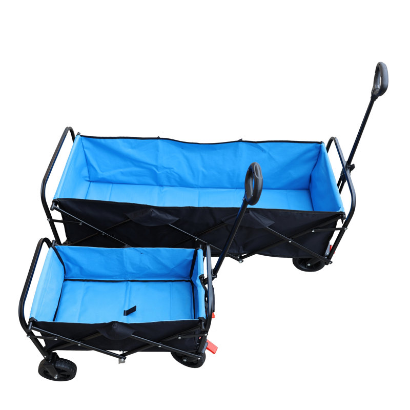 Chariot à roulettes pliant très long avec freins - Chariot utilitaire de jardin à grande capacité pour les achats en plein air et la plage