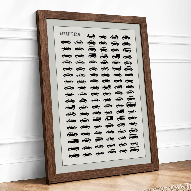 Modern Cars Reference Chart Graphic Design - Print, A2 - 59.4 x 42.0 cm, Walnut