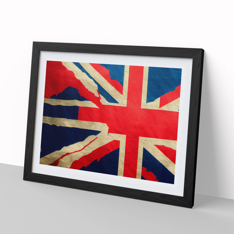 XH1022-6209X Modern Union Jack Flag Vol.1 - Single Picture Frame Print, Black, 25cm H x 34cm W x 2cm D