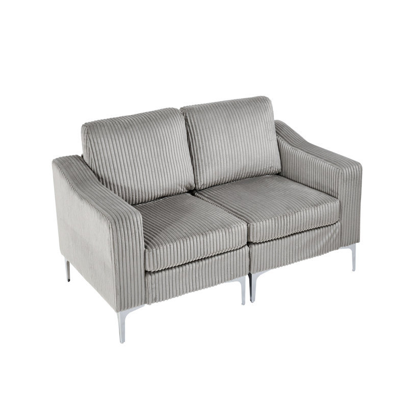 Corduroy Two - Seater Gray Modular Sectional , Soft And Relaxing Seating For People, Simple Installation, Frame, Multiple Cushion Seat Style Comfortable Seating, Assembly, Legs,