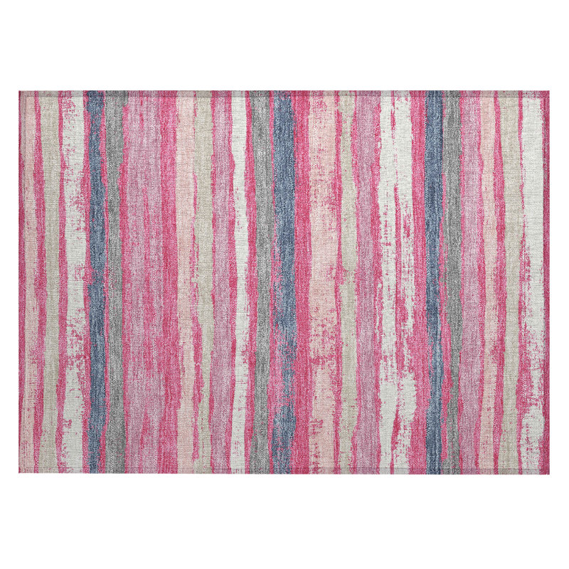 Addison Pink Stripe Synthetic Washable Rectangular Rug 1'8" x 2'6"