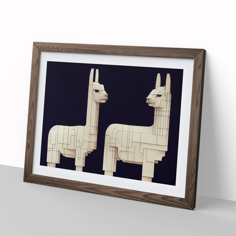Futuristic Llamas - Single Picture Frame Print, Walnut Framed, 25cm H x 34cm W x 2cm D