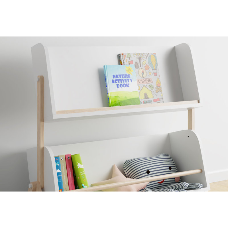 White and Light Wood Kids Bookcase with Storage Cubes
