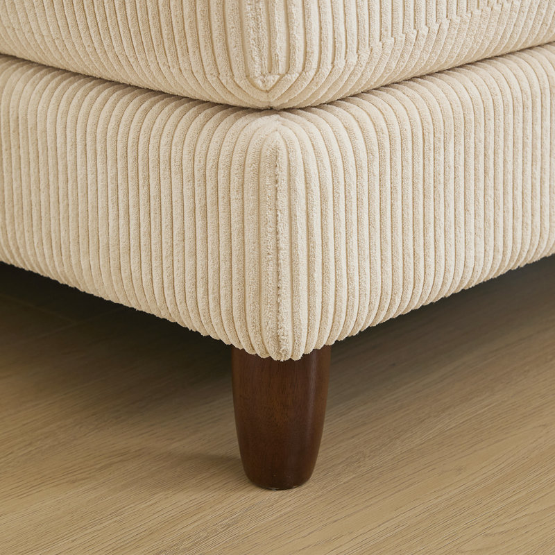 4-Piece Sofa With Ottoman, White Corduroy