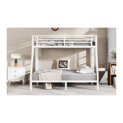 Lit superposé simple au-dessus de double en métal pour les adolescents et les adultes, conception à faible bruit avec rangement sous le lit, pas de sommier nécessaire, blanc cassé