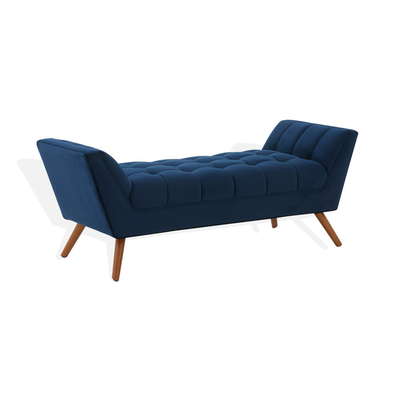 Upholstered Bench, Navy / Dark Brown Velvet