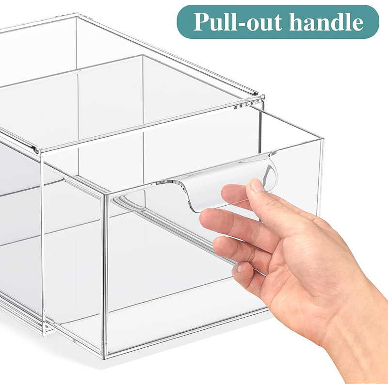 Ensemble de 2 organisateurs de maquillage empilables en acrylique transparent avec poignées