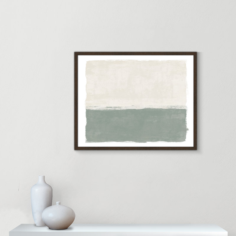 Sage Whisper II - Landscape Version Print par Natalie Carpentieri, 29.5'' W x 23.5'' H, Walnut Woodgrain, Impression encadrée