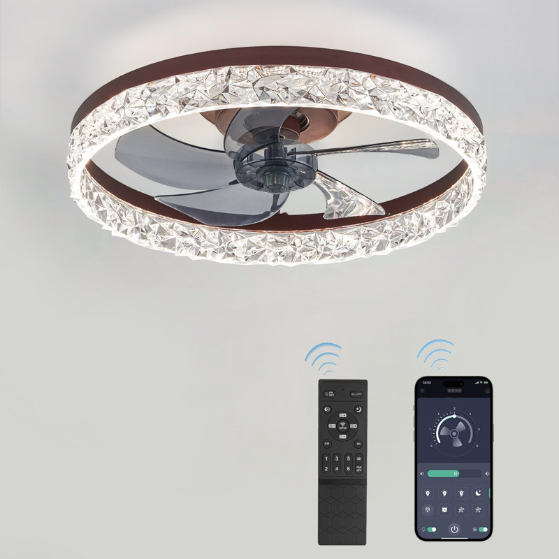 20 inch Modern Ceiling Fans with Lights and Remote, Black, Brown