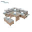 Ensemble de 5 canapés modulaires d'extérieur en osier de rotin en PE avec 5 tables d'appoint extensibles et table de salle à manger-460764499-460764497