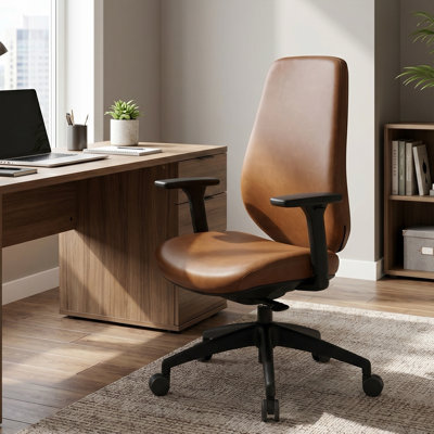 Fauteuil de bureau ergonomique en similicuir avec profondeur d'assise réglable et accoudoirs 3D, fauteuil de direction à dossier haut pour bureaux modernes