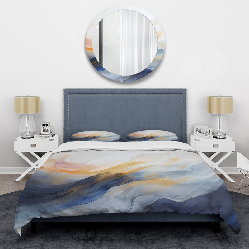 Tempête de marbre bleu et jaune III - peinture abstraite, ensemble de housse de couette