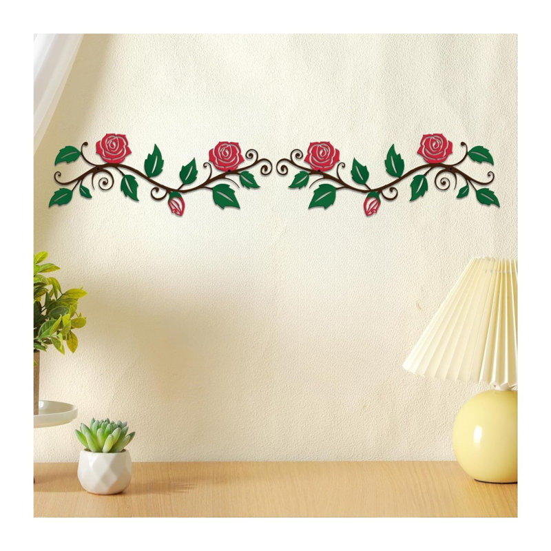 Décoration murale feuille d'arbre en métal 2 pièces rose rouge