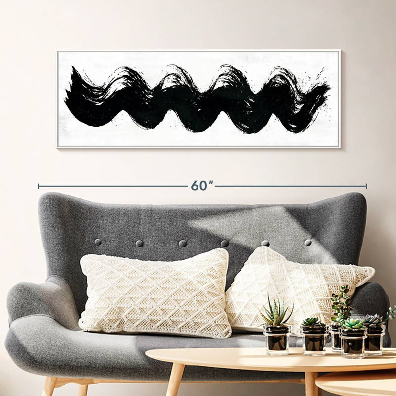 Vagues abstraites, 46 po x 16 po, Cadre flottant blanc