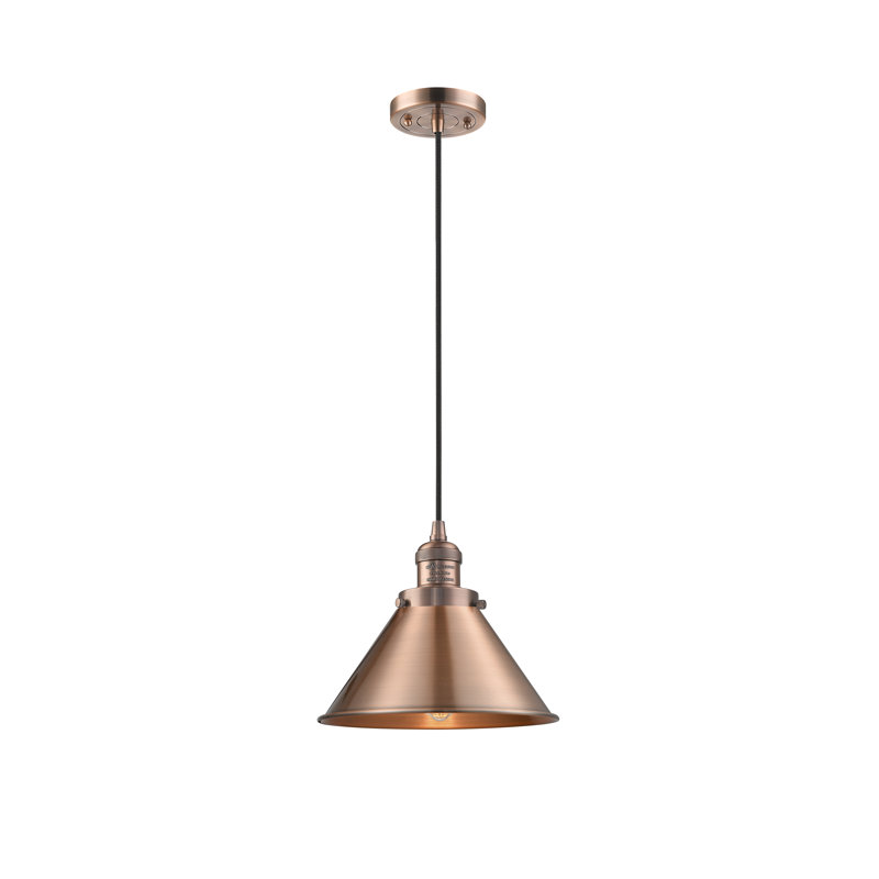 1 - Light Cone Pendant, Antique Copper, 6 Watt Vinage LED Bulb, Antique Copper