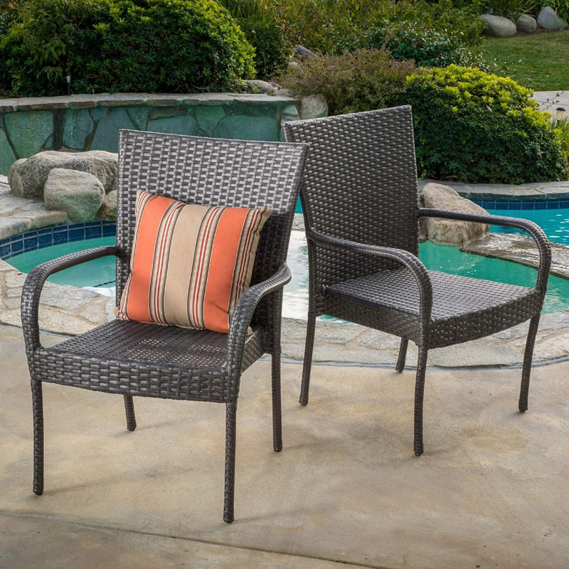 Set Of 2 Acacia Wood Patio Armchair, Gray