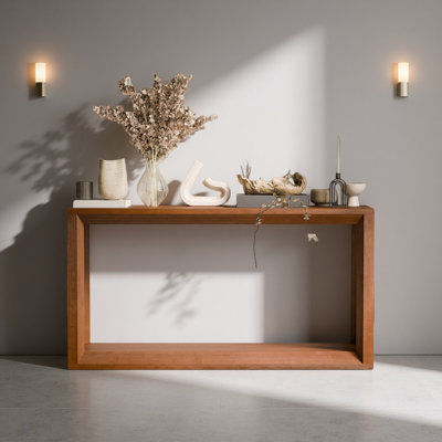 60" Rectangular Solid Wood Veneer Console Table, Wide Sofa Table, Behind Couch Table