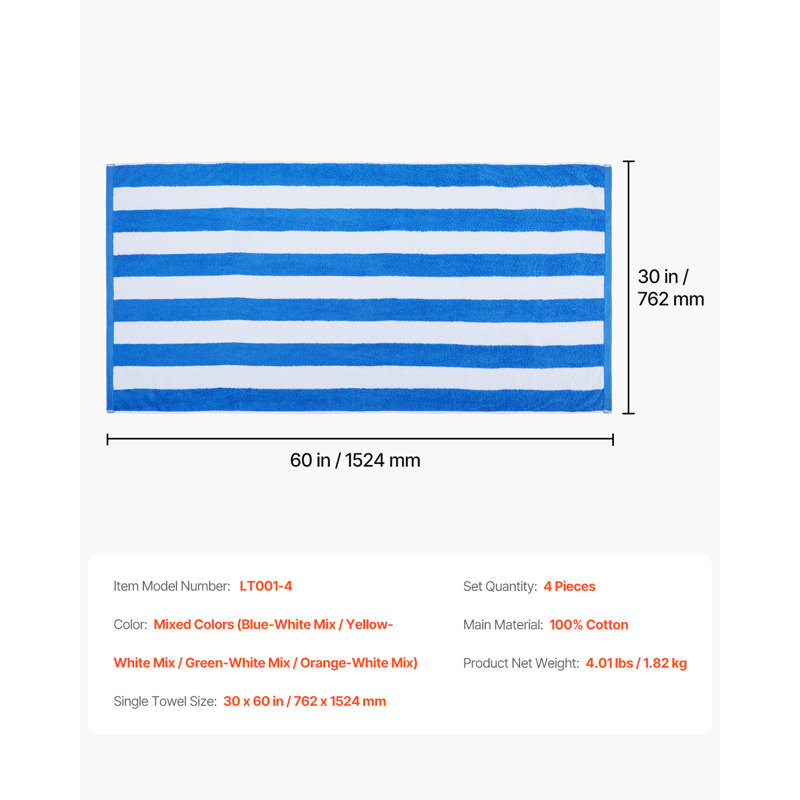 Ensemble de 4 serviettes de plage grande taille 30 x 60