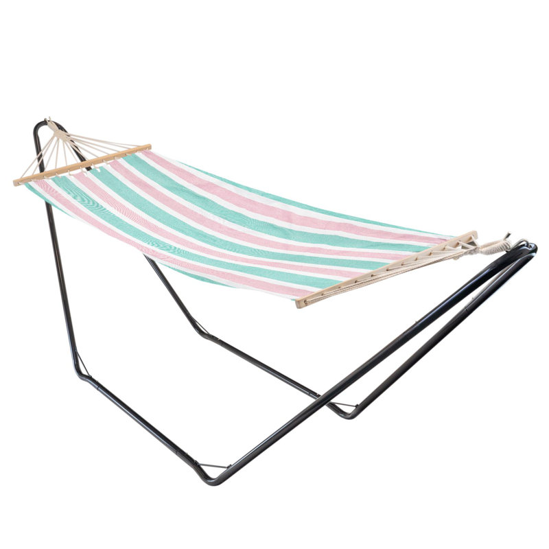 Cotton Camping Hammock with Stand, Pink/Green