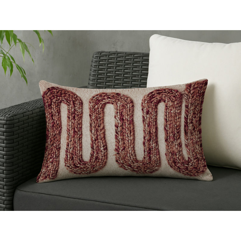 Coussin décoratif intérieur et extérieur Modern, Gris / beige / bourgogne abstrait 1, Rectangle H 20 po x l 14 po