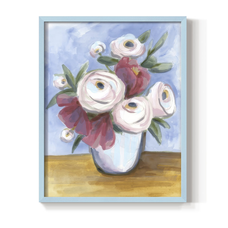 Tea Rose Posey II, reproduction encadrée - bois massif, Bleu, H 30 po x l 24 po