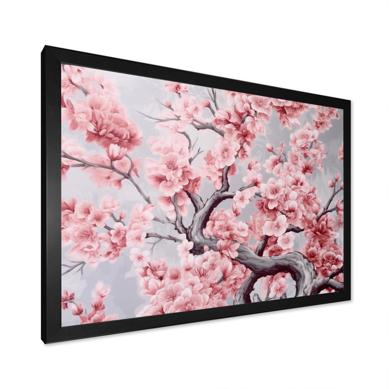 «Cherry Blossum Flower Whispers V», reproduction sur toile, H 12 po x l 20 po x P 1 po, Cadre simple noir