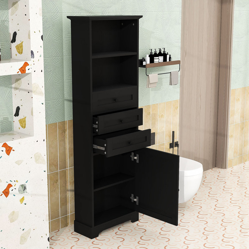Tall 3 Drawers Bathroom Storage Cabinet with Adjustable Shelves, Black
