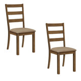 Daph Side Dining Chair Set Of 2, Ladder Back, Walnut Brown, Beige Polyester