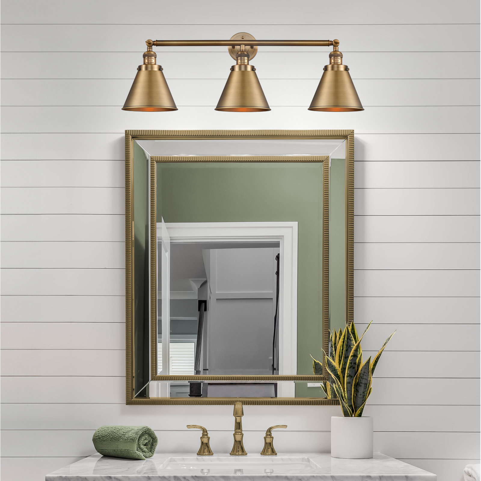 Rouvin 3 Light Dimmable Vanity Light, Brushed Brass