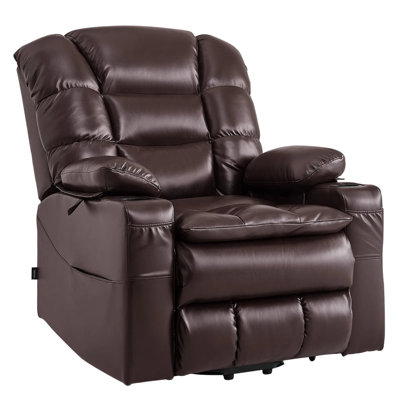 Power Lift Recliner Chair, Triple-Motor, Large Electric Lift Chair with Heat and Massage for Elderly, Infinite Position Adjustment, Leather Surface, with Storage Pockets and Cup Holders, Brown