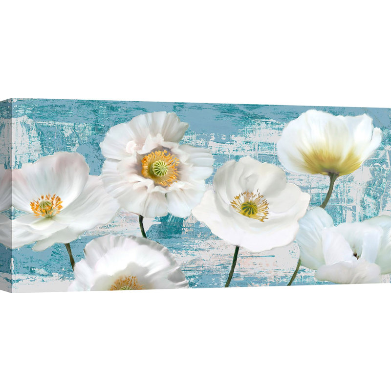 Washed Poppies - Aqua by Leonardo Sanna - Wrapped Canvas Print, 50cm H x 100cm W x 4cm D