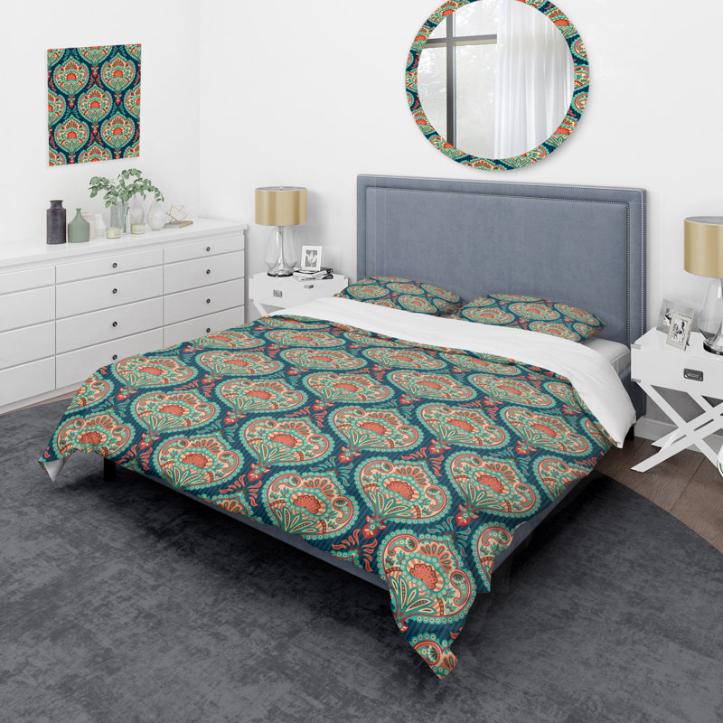 Cachemire vert floral - ensemble de housse de couette abstrait - microfibre de polyester