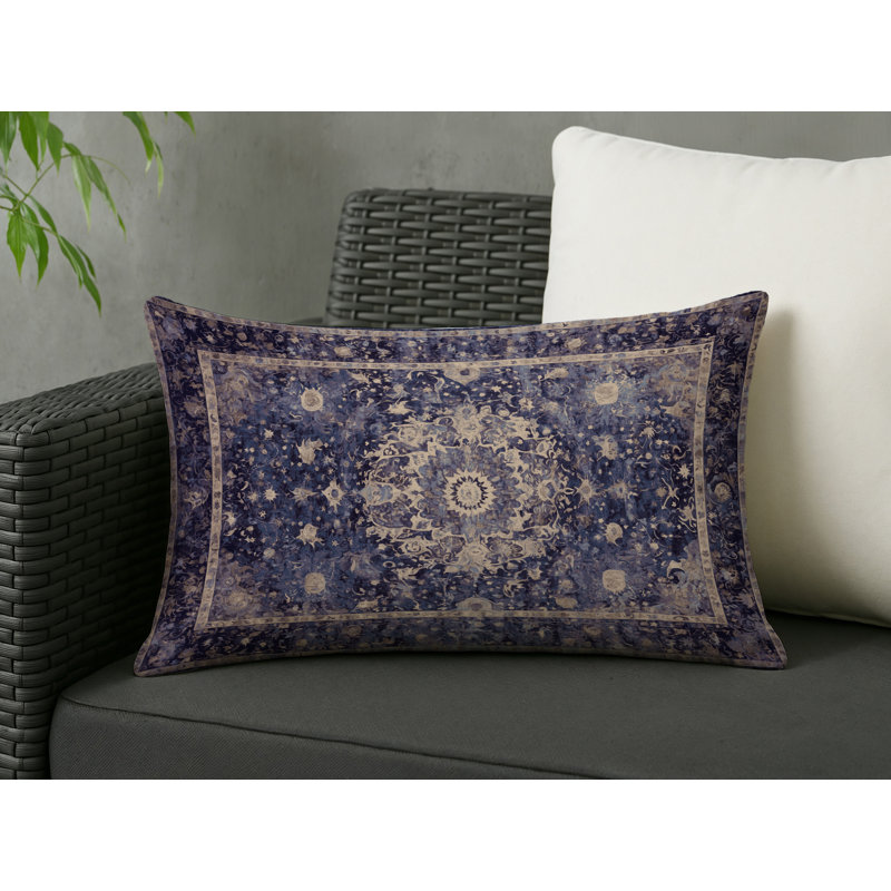 Coussin décoratif intérieur / extérieur gris Modern Modern, Bleu marine / mauve oriental, Rectangle H 20 po x l 14 po