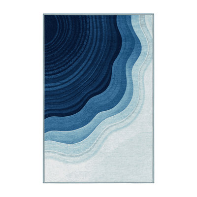 Tapis gris moelleux et moelleux à motif d'arc contemporain - Reliure bleu ciel