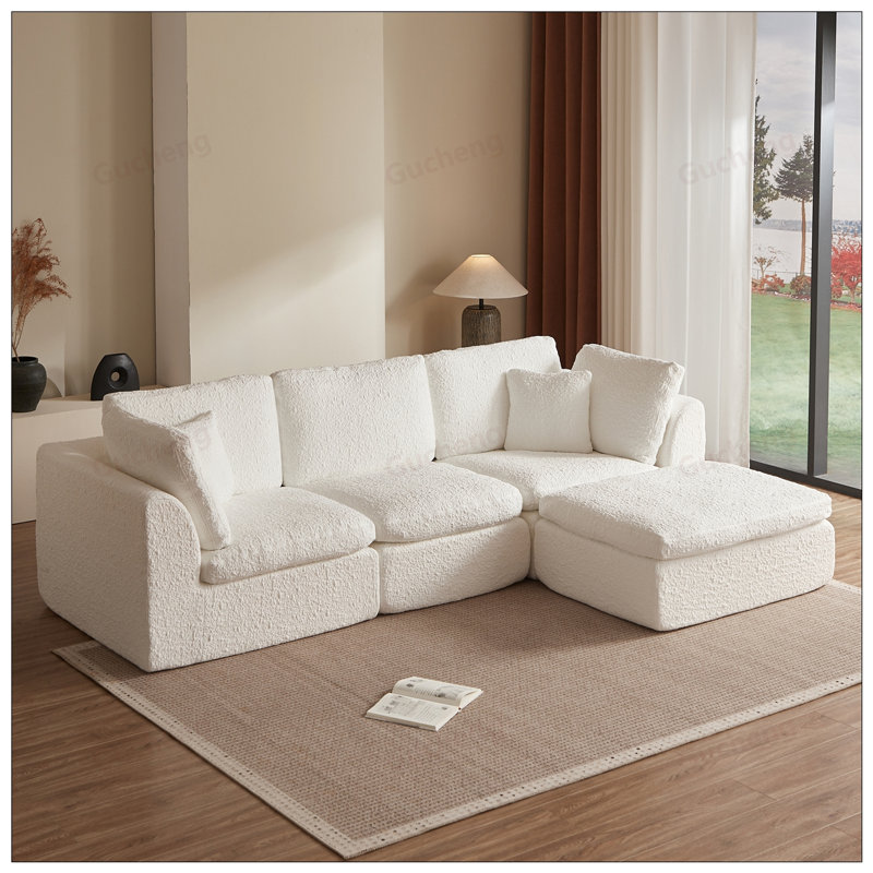 Canapé modulaire en forme de L avec repose-pieds et canapé modulaire 110 pouces 110 pouces pour le salon, Blanc