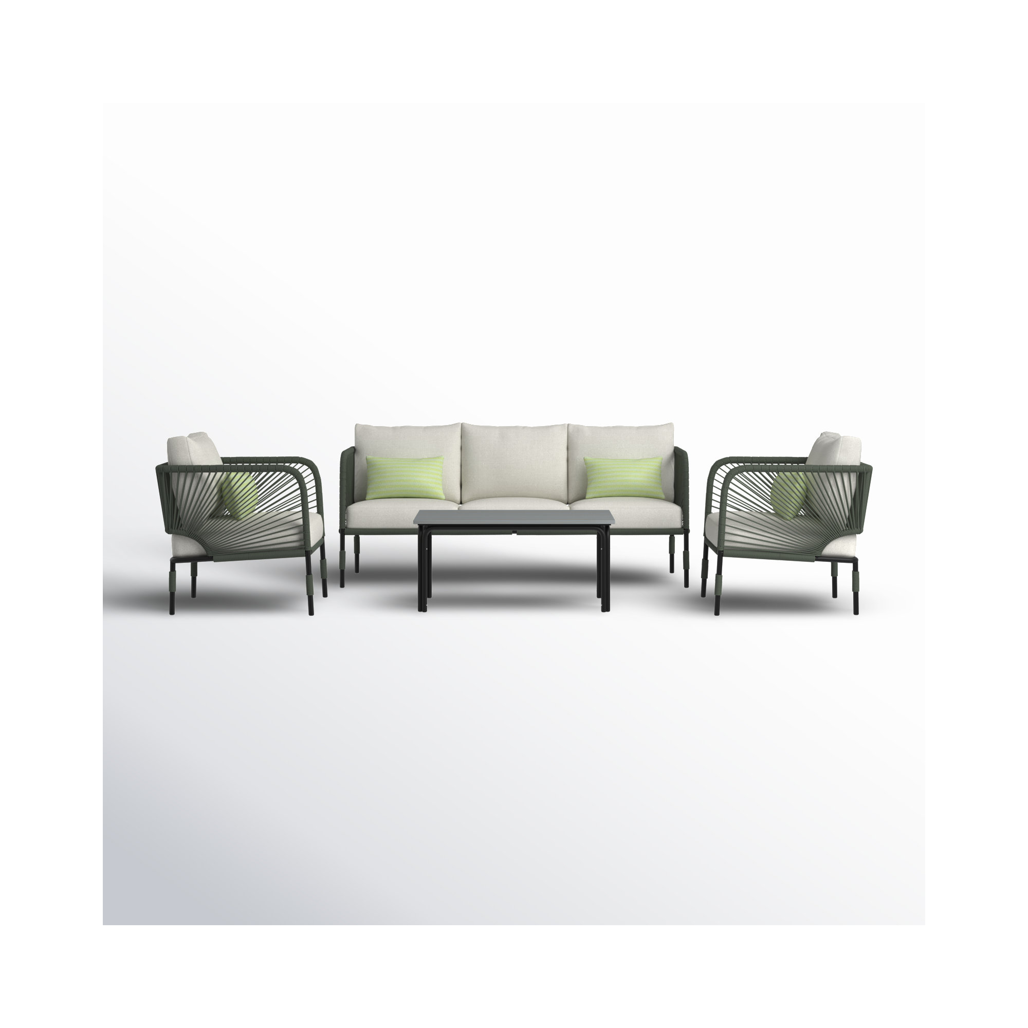 Acklin 4 Piece Sofa Seating Group with Cushions, Green