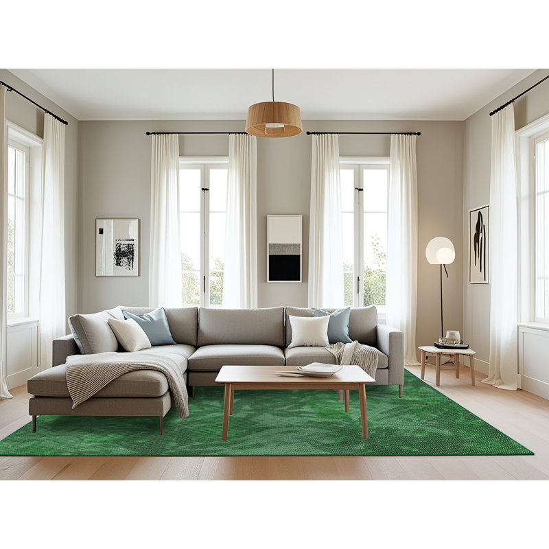 Tapis décoratif vert floral à motif de caryle, Rectangle 8 pi x 10 pi