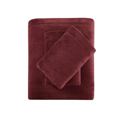 Queen 4 Pcs Burgundy Sheet 100% Ultra - Soft Cozy Brushed Both Sides Machine Washable Flat Fitted Sheets 2 Pillowcases